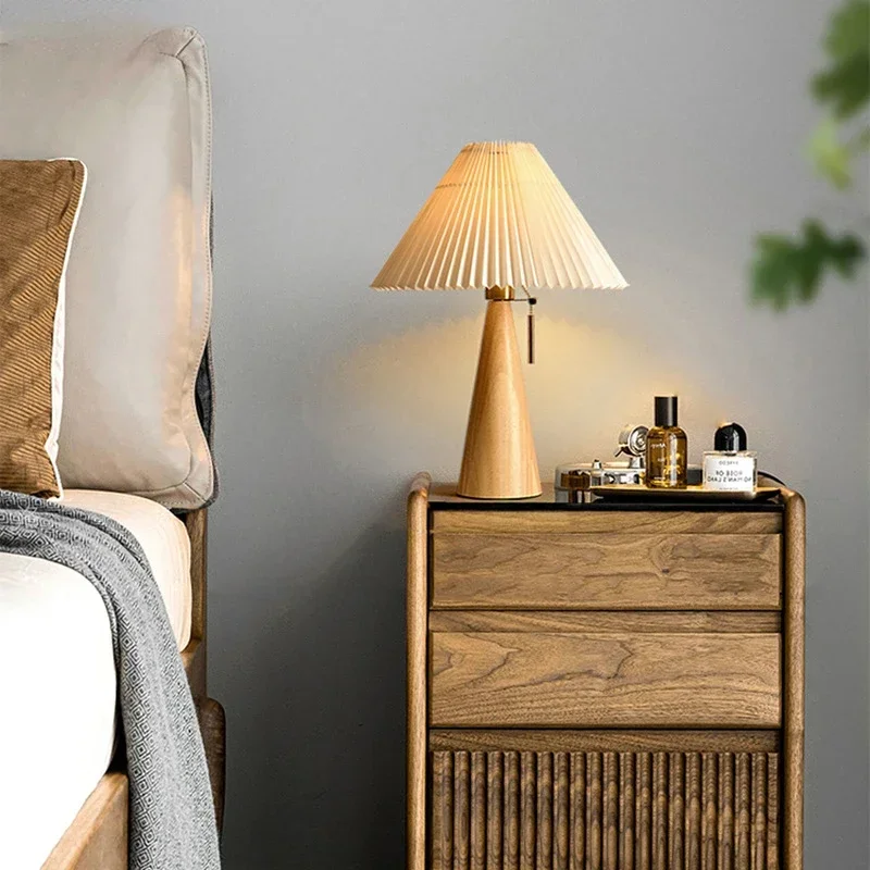 Lighting Decor Bedroom - Luminária de mesa retrô plissada, estilo